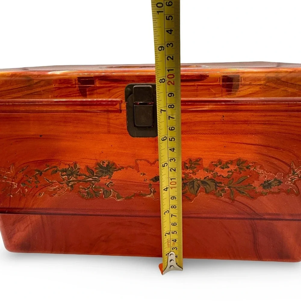 Vintage Wilson Wil-Hold Orange Plastic Sewing Box Amber Translucent Tray USA 14